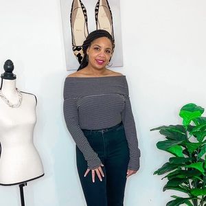 H&M Black and White stripe Off The Shoulder Top